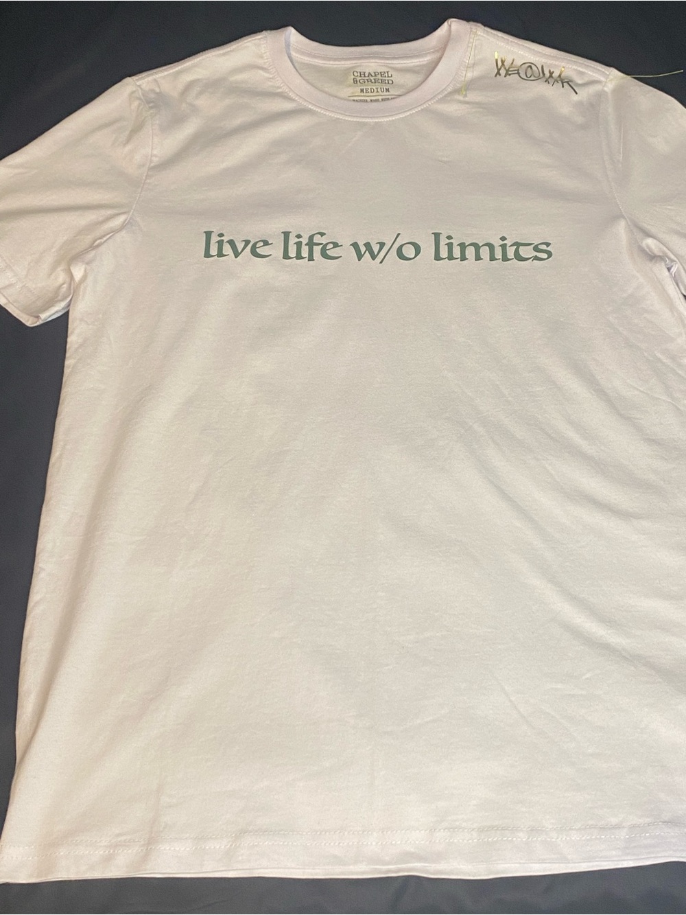 Live Life W/O Limits Graphic Tee - White with Sage Text